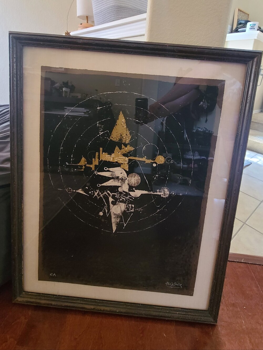 Johnny Friedlaender artist's prood Framed Black and Gold Abstract lithograph